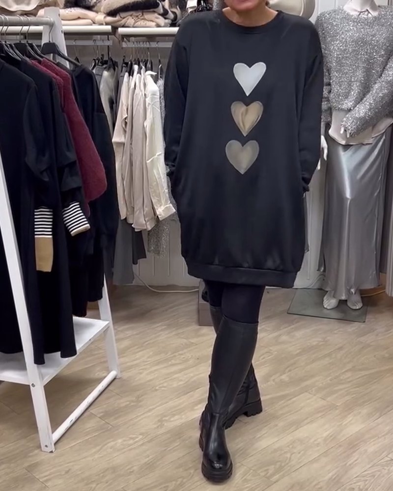 Dorte™ | Women's Heart Printed Long Sleeve Sweatshirt