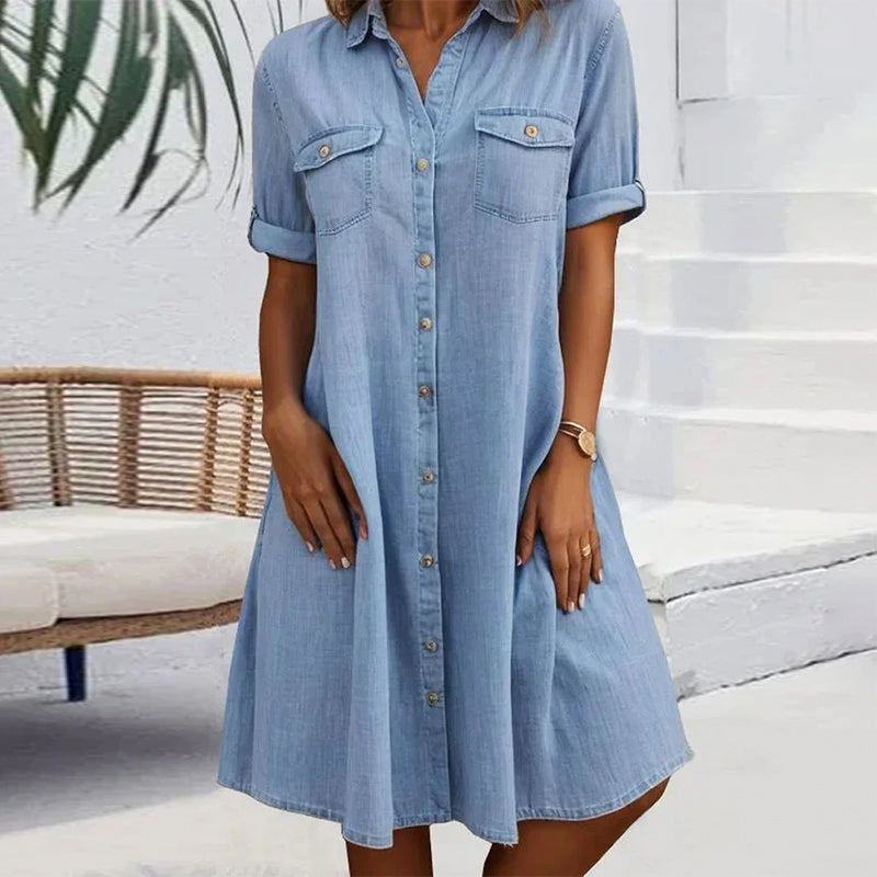Dorte™ | Midi Dress with Lapel Collar and Button