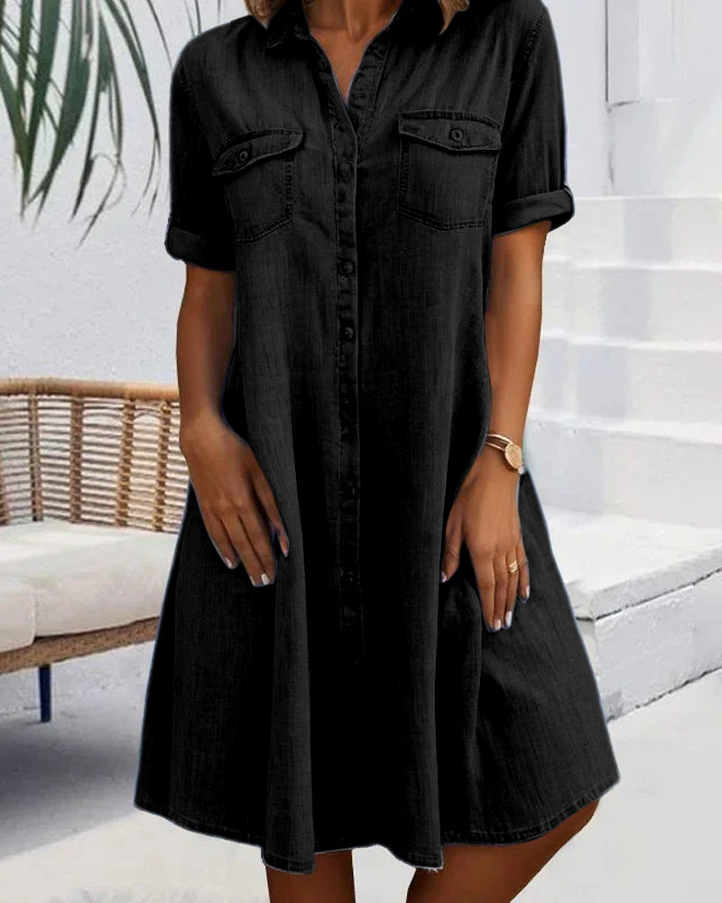 Dorte™ | Midi Dress with Lapel Collar and Button