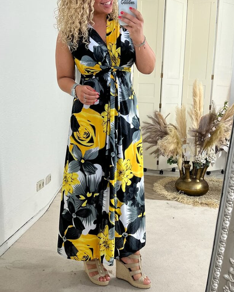 Dorte™ | Elegant sleeveless dress with pleated floral print