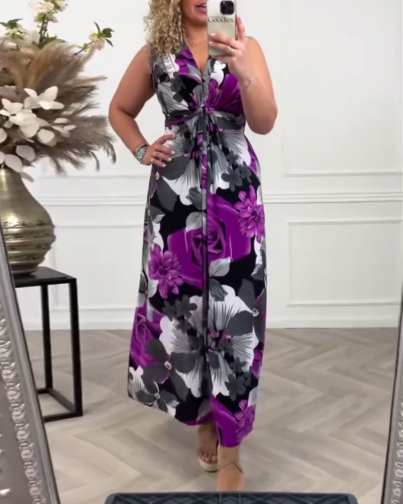 Dorte™ | Elegant sleeveless dress with pleated floral print