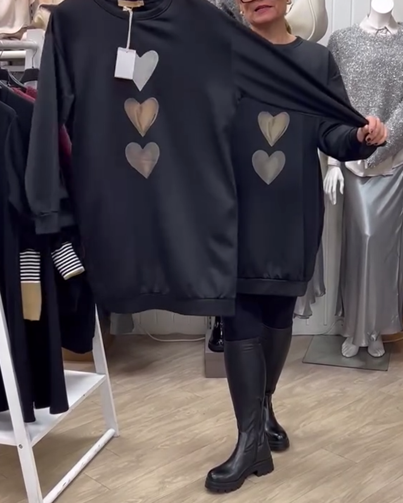 Dorte™ | Women's Heart Printed Long Sleeve Sweatshirt
