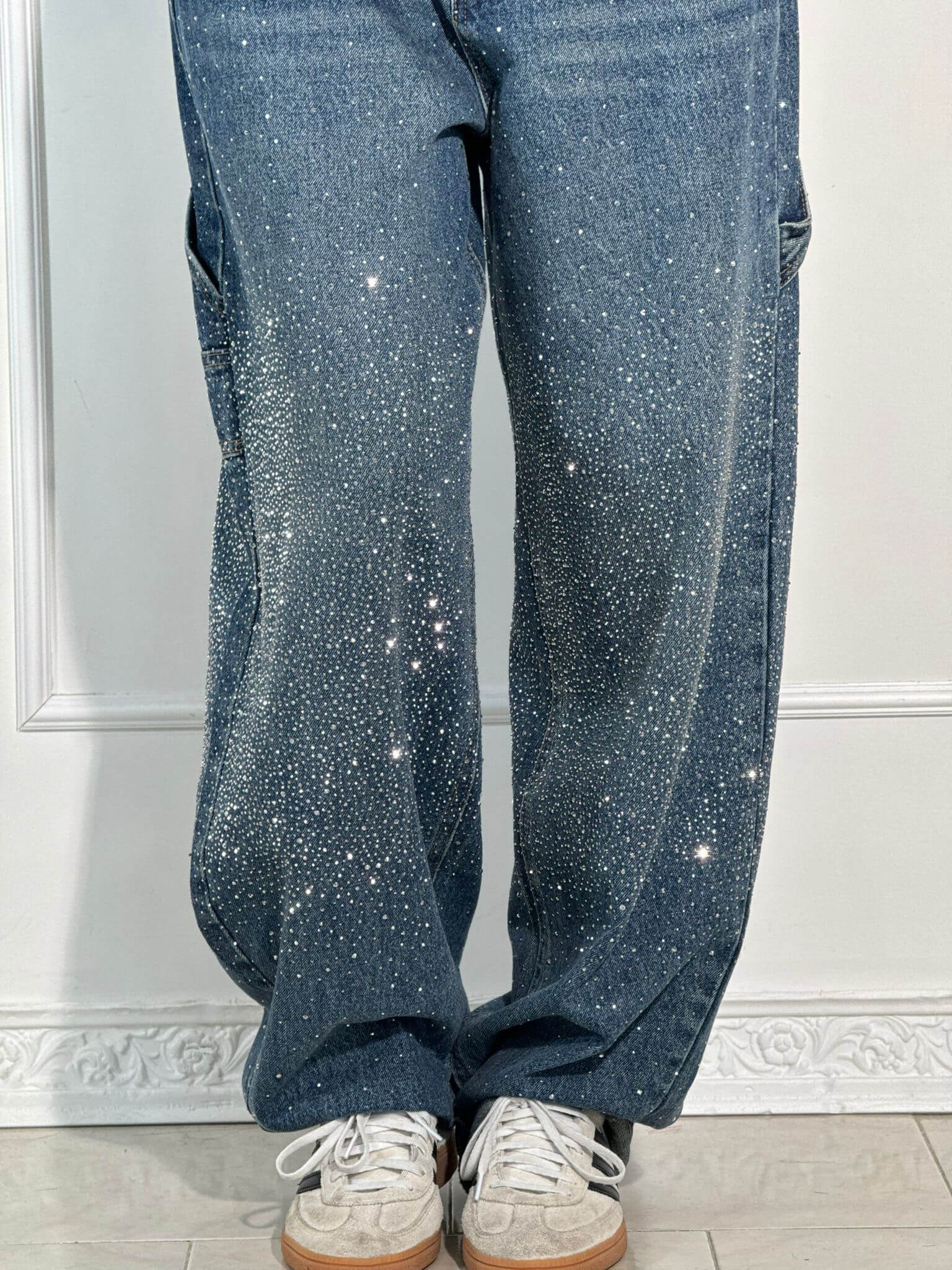 Rosaline - Jeans carpenter à paillettes et taille ajustée