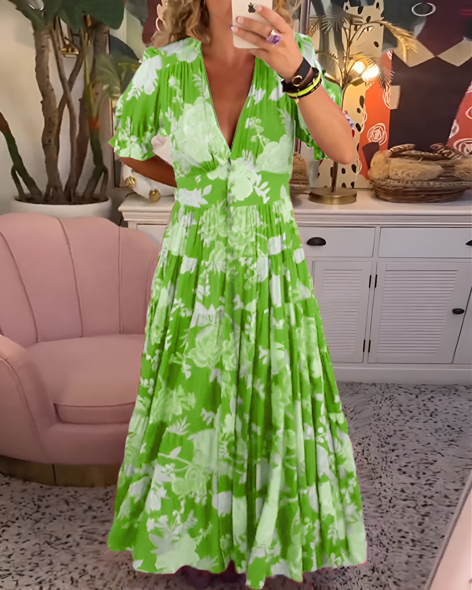 Freya™ | Kjole med lommer og V-hals i blomsterprint