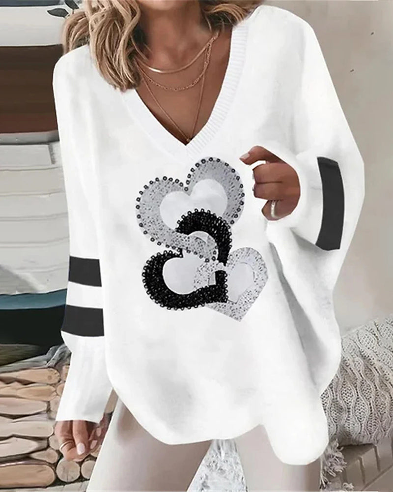 Dorte™ | Heart Print Long Sleeve Loose Top