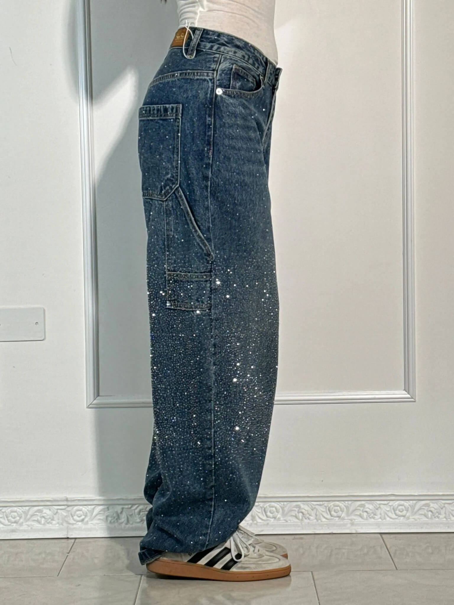 Rosaline - Jeans carpenter à paillettes et taille ajustée