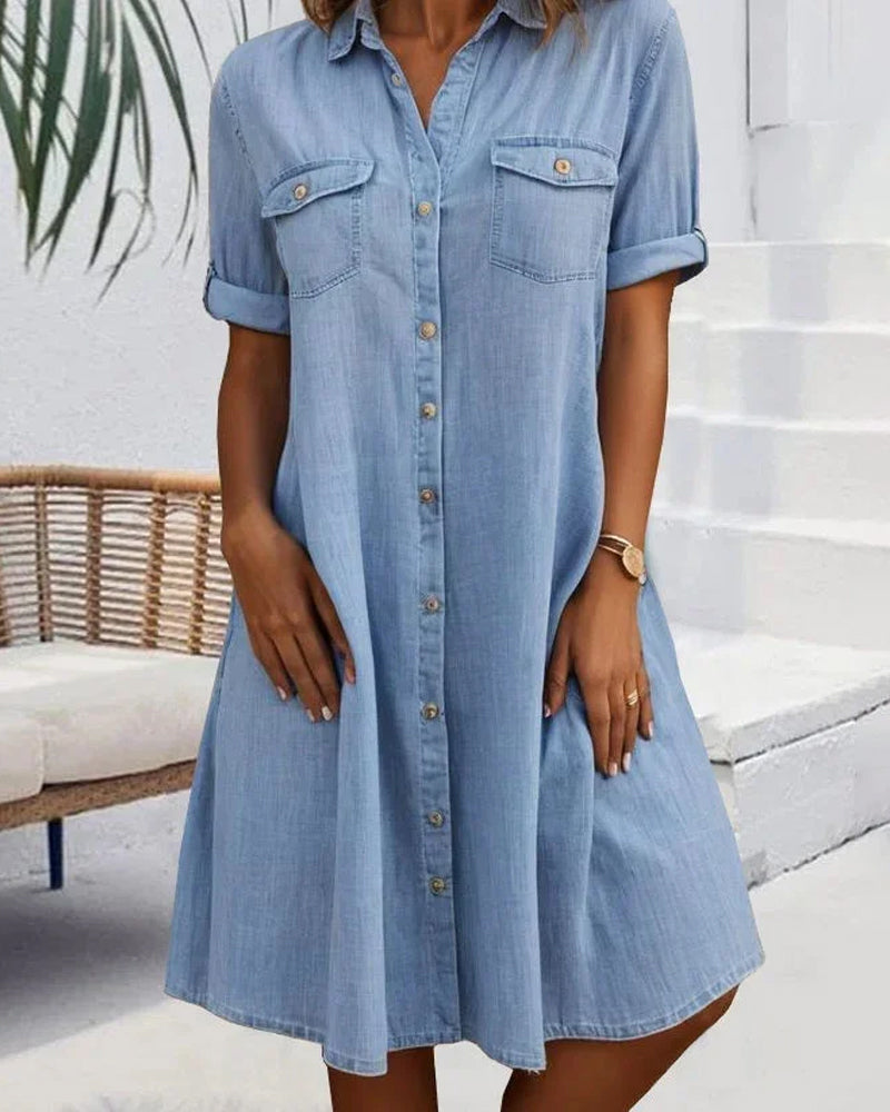 Dorte™ | Midi Dress with Lapel Collar and Button