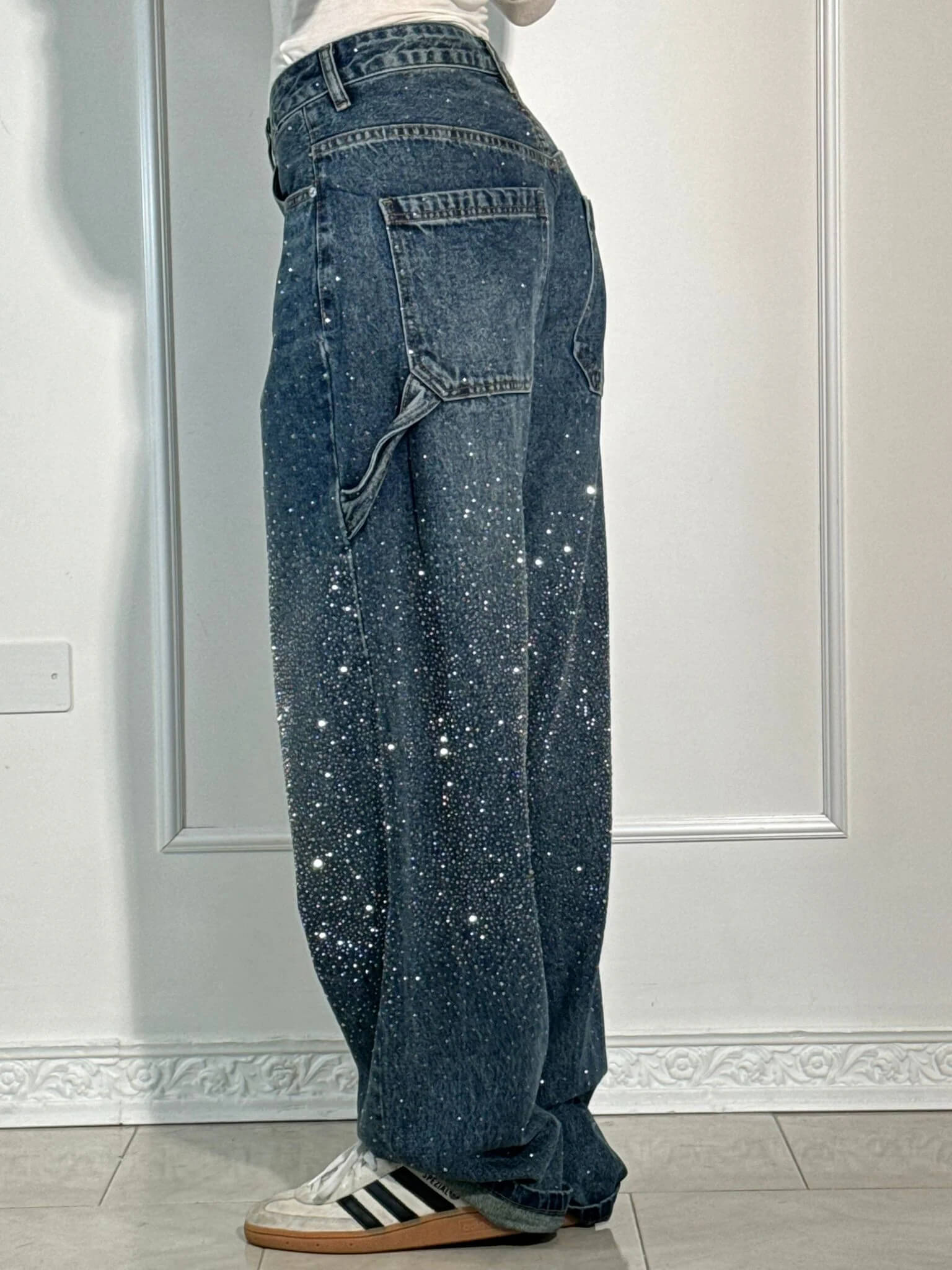 Rosaline - Jeans carpenter à paillettes et taille ajustée