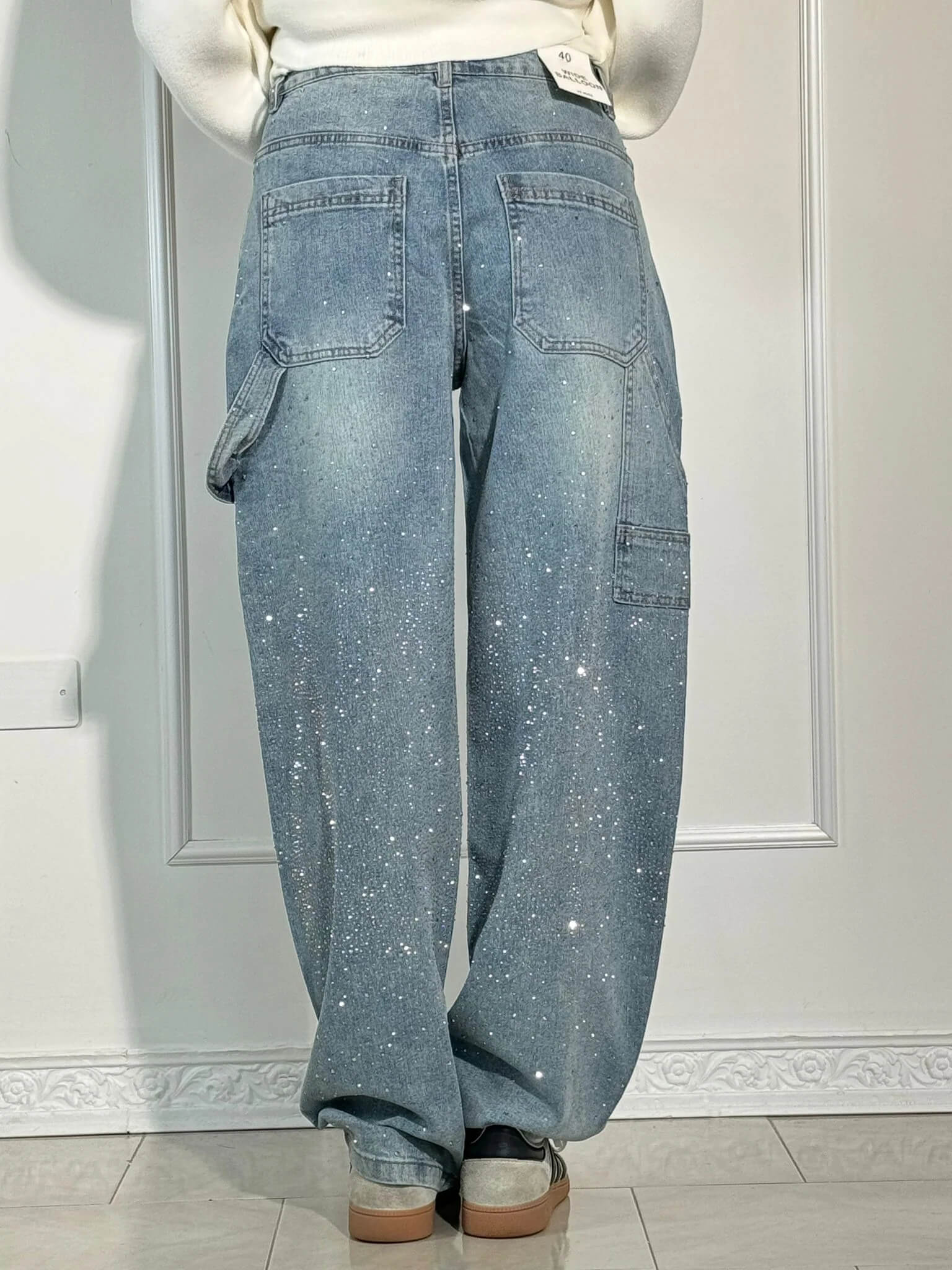Rosaline - Jeans carpenter à paillettes et taille ajustée