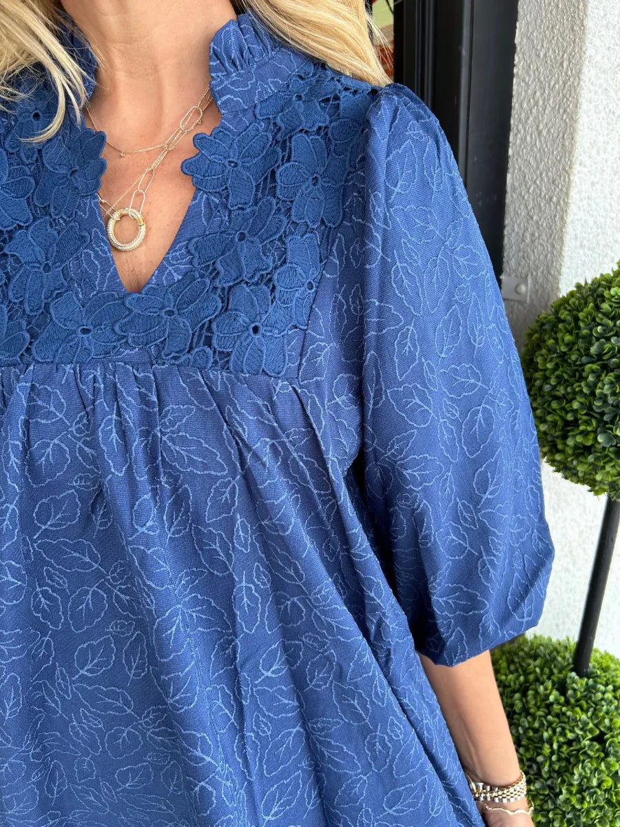 Dorte™ |Short Jacquard Dress with Puff Sleeves