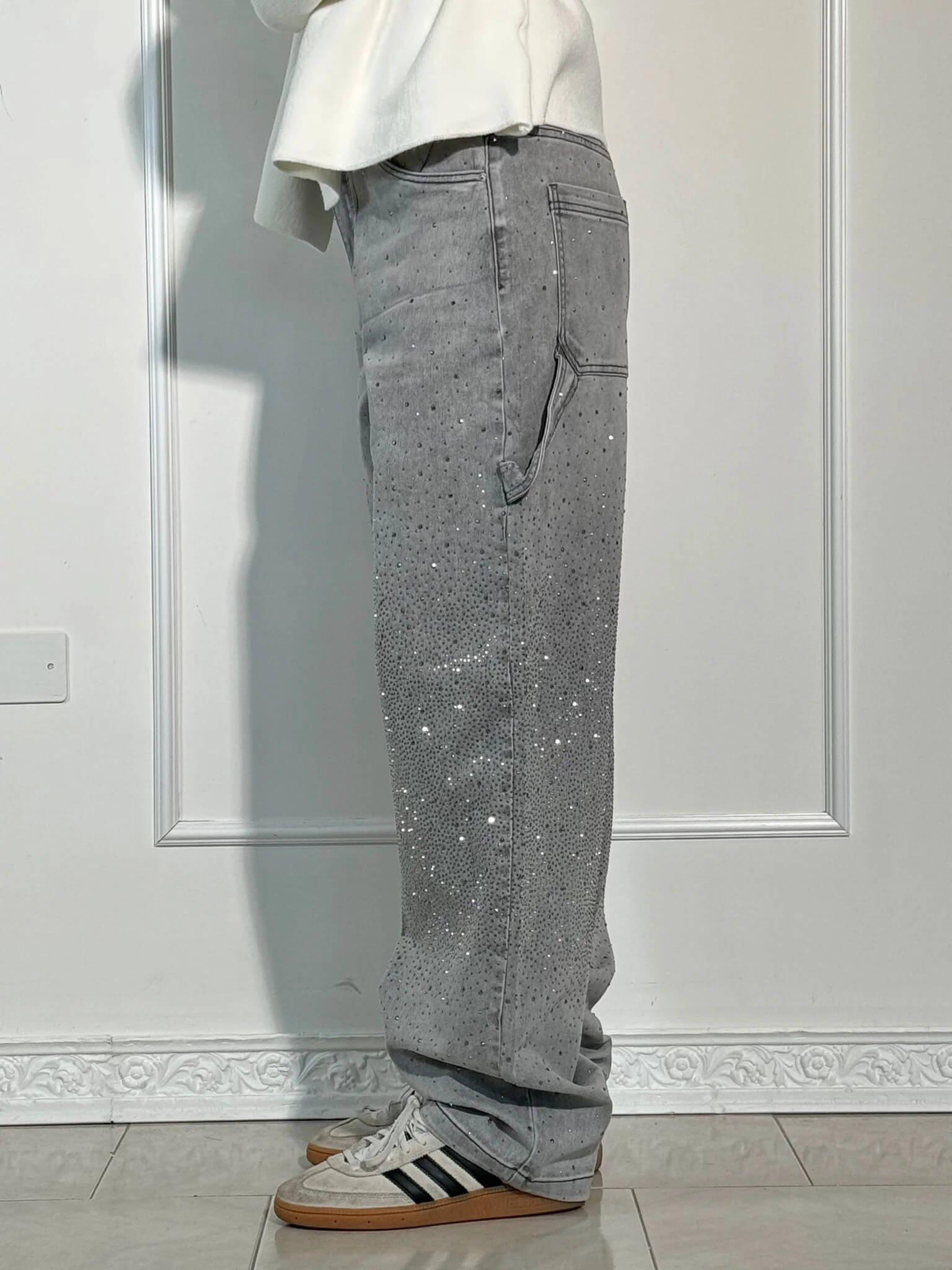 Rosaline - Jeans carpenter à paillettes et taille ajustée
