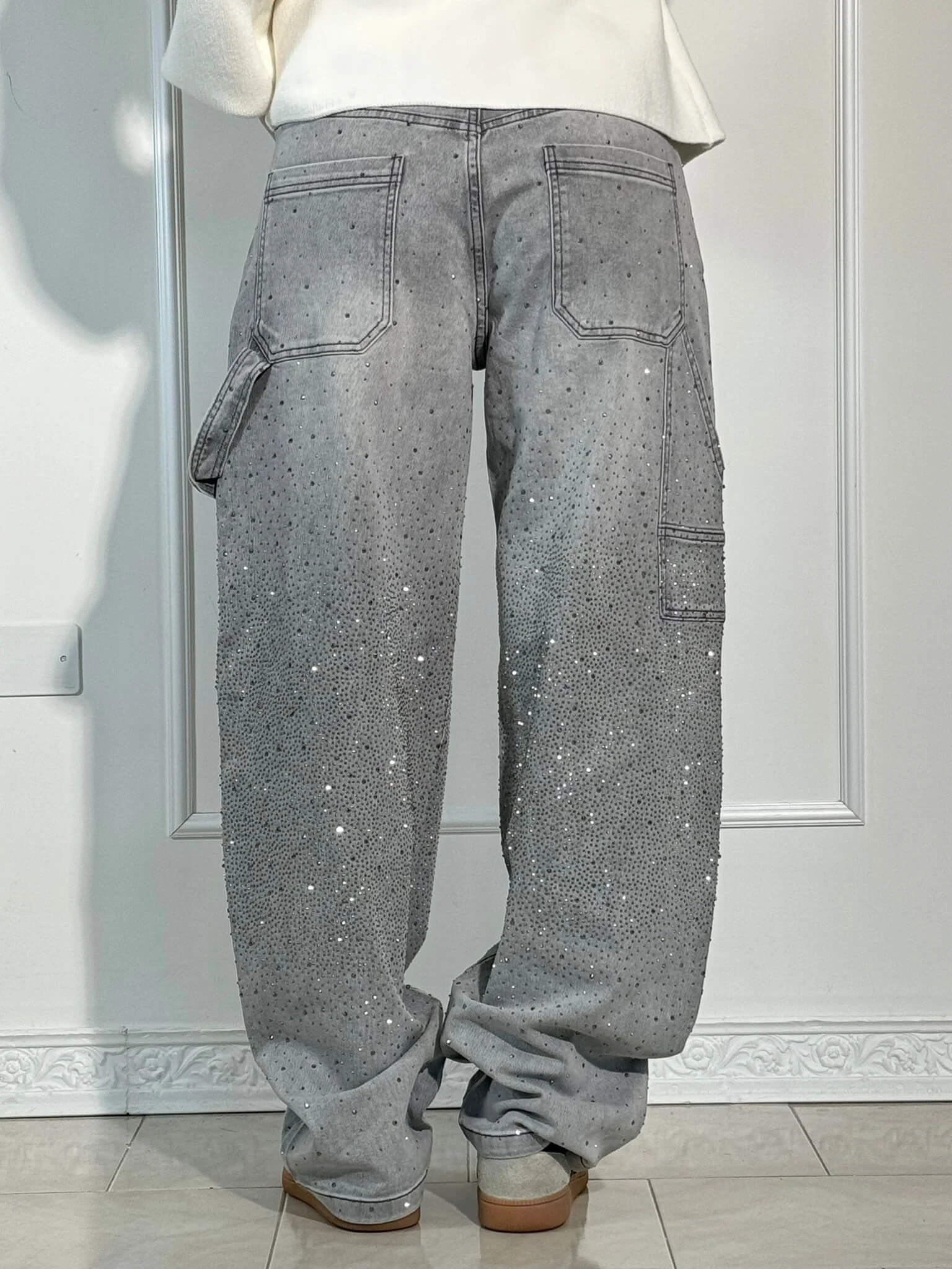 Rosaline - Jeans carpenter à paillettes et taille ajustée