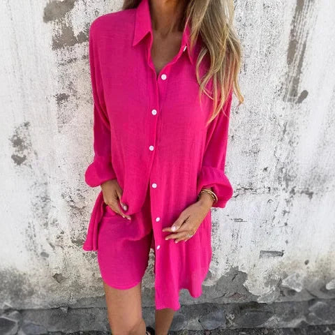Freya™ | Casual Effen Bluse med Korte Bukser Sett