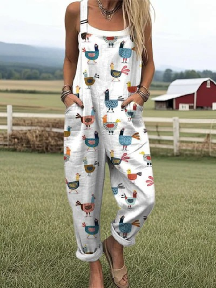 Dorte™ | Farm Chicken Pattern Casual Wide Leg Jumpsuit