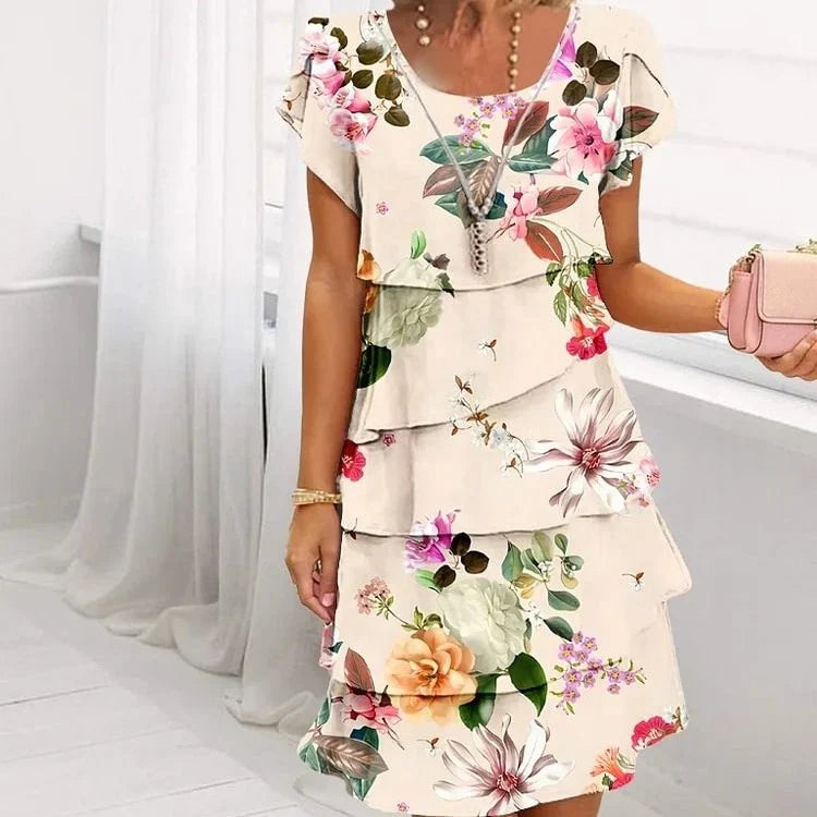 Dorte™ | Pleated Floral Ruffle Dress