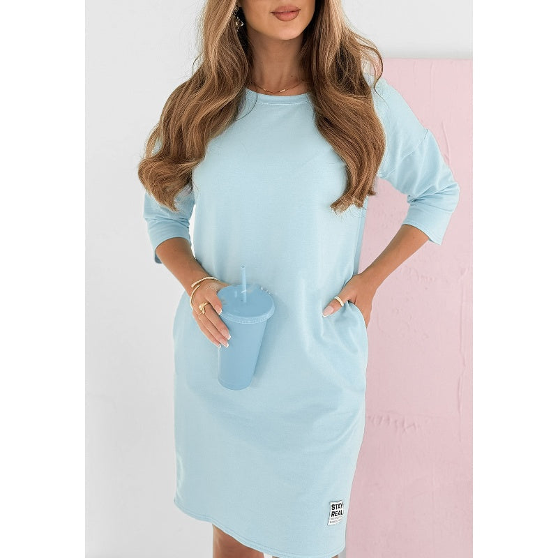 Dorte™ | Round Neck 3/4 Sleeve Dress with Pockets