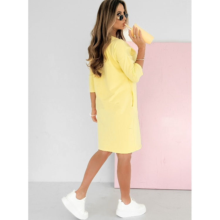 Dorte™ | Round Neck 3/4 Sleeve Dress with Pockets