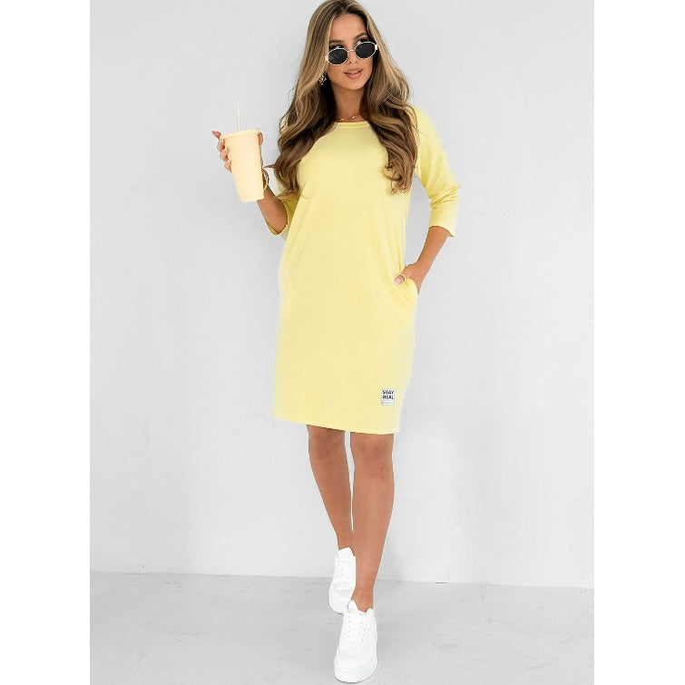 Dorte™ | Round Neck 3/4 Sleeve Dress with Pockets