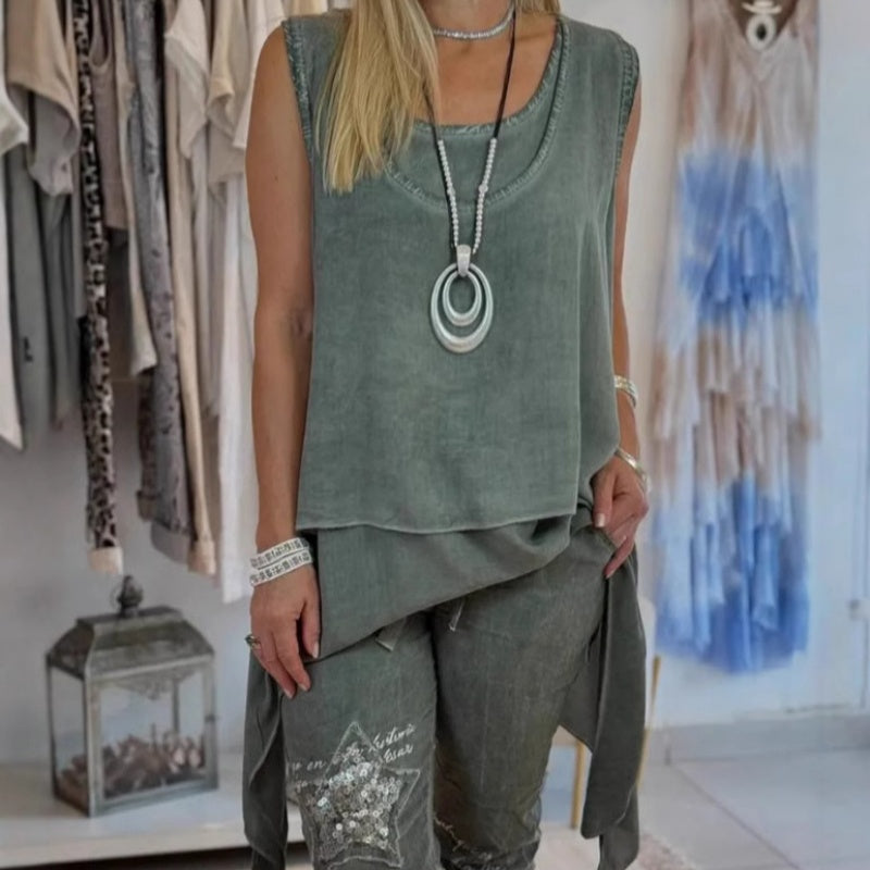 Dorte™ | Women's Two-Piece Set: Sleeveless Top and Printed Pants