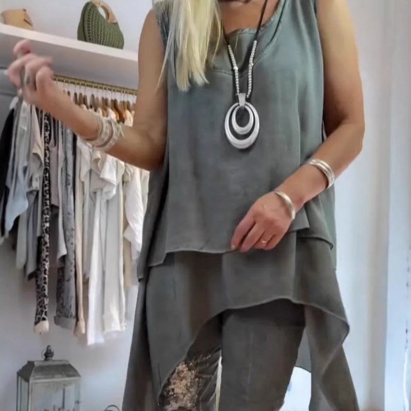 Dorte™ | Women's Two-Piece Set: Sleeveless Top and Printed Pants
