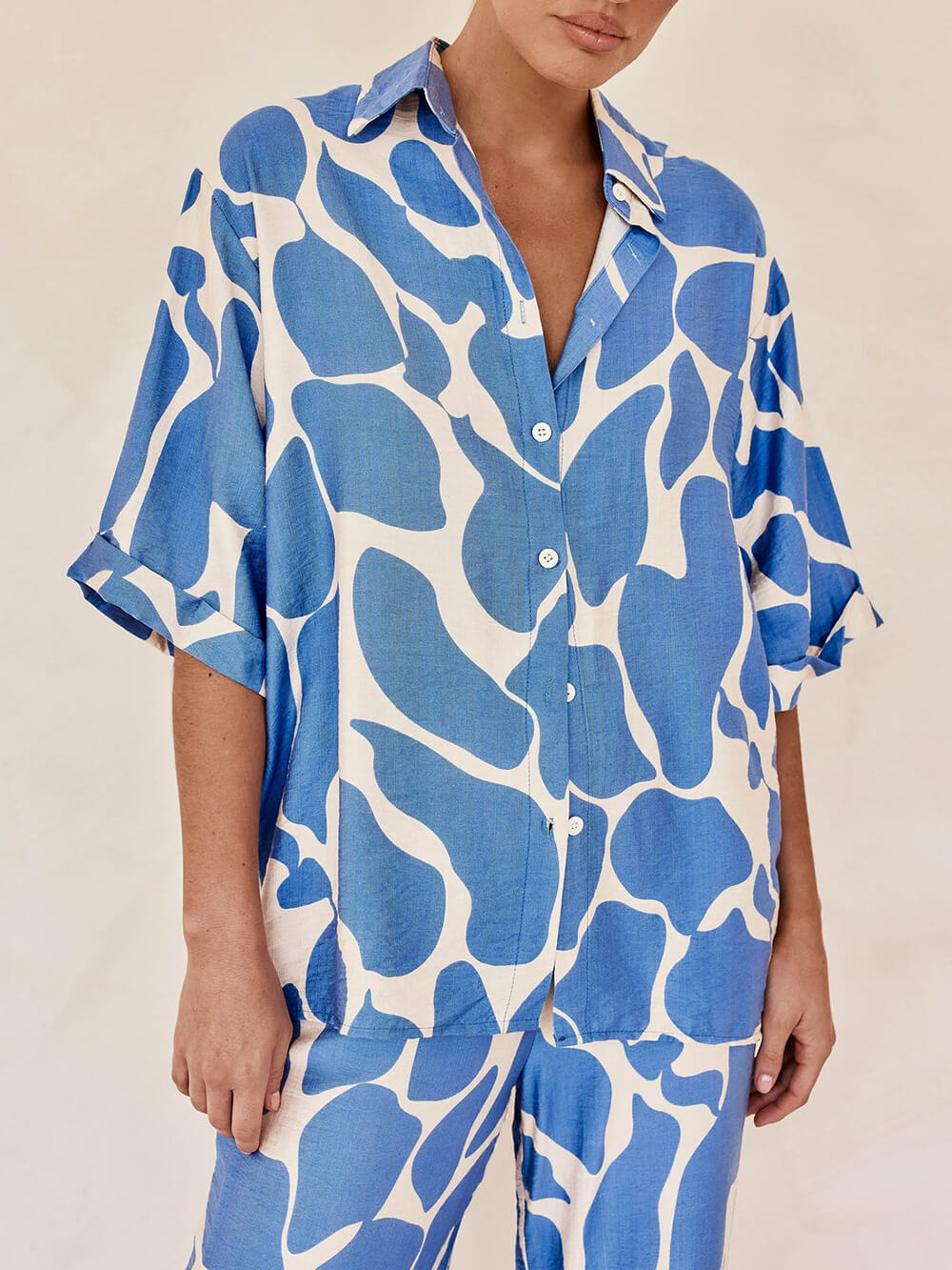Blue And White Striped Pattern Printed Loose Shirt