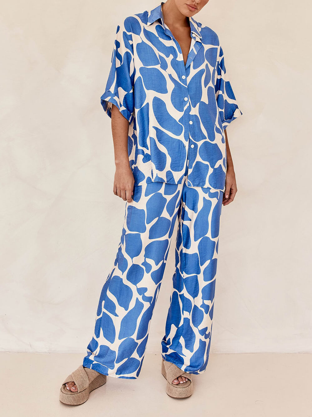 Blue And White Striped Pattern Printed Loose Shirt
