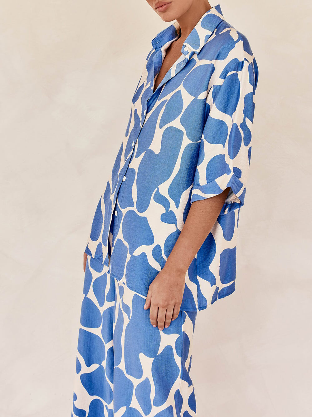 Blue And White Striped Pattern Printed Loose Shirt