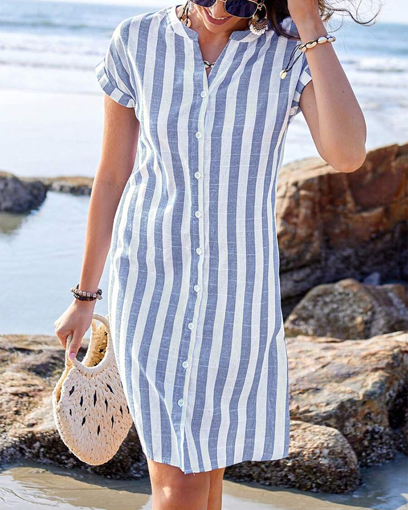 JULISSA™ – Robe Midi Boutonnée Rayée Élégante