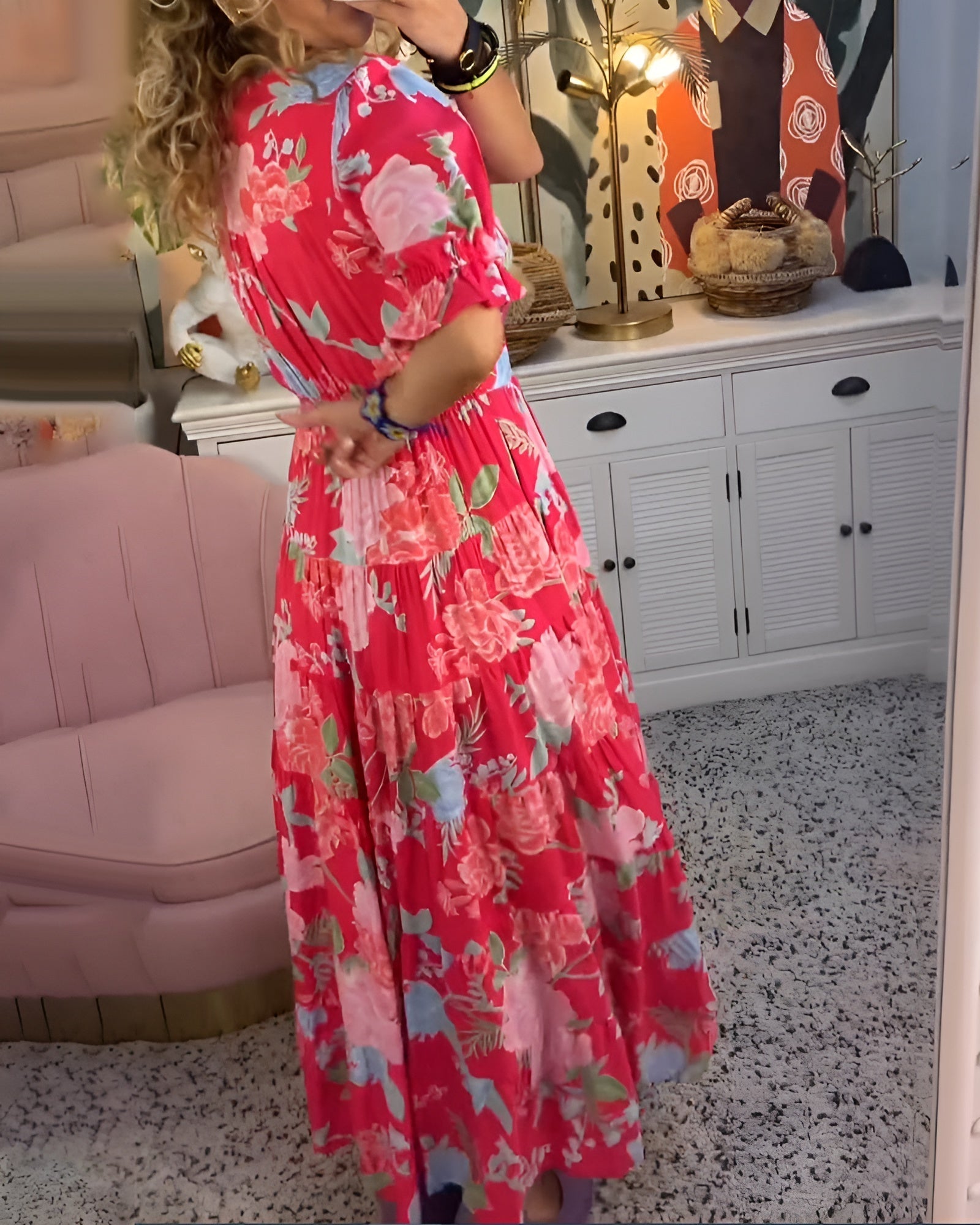 Freya™ | Kjole med lommer og V-hals i blomsterprint