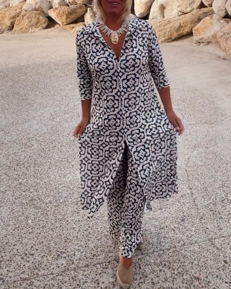 Dorte™ | Vintage Printed Set with Lapels and Buttons