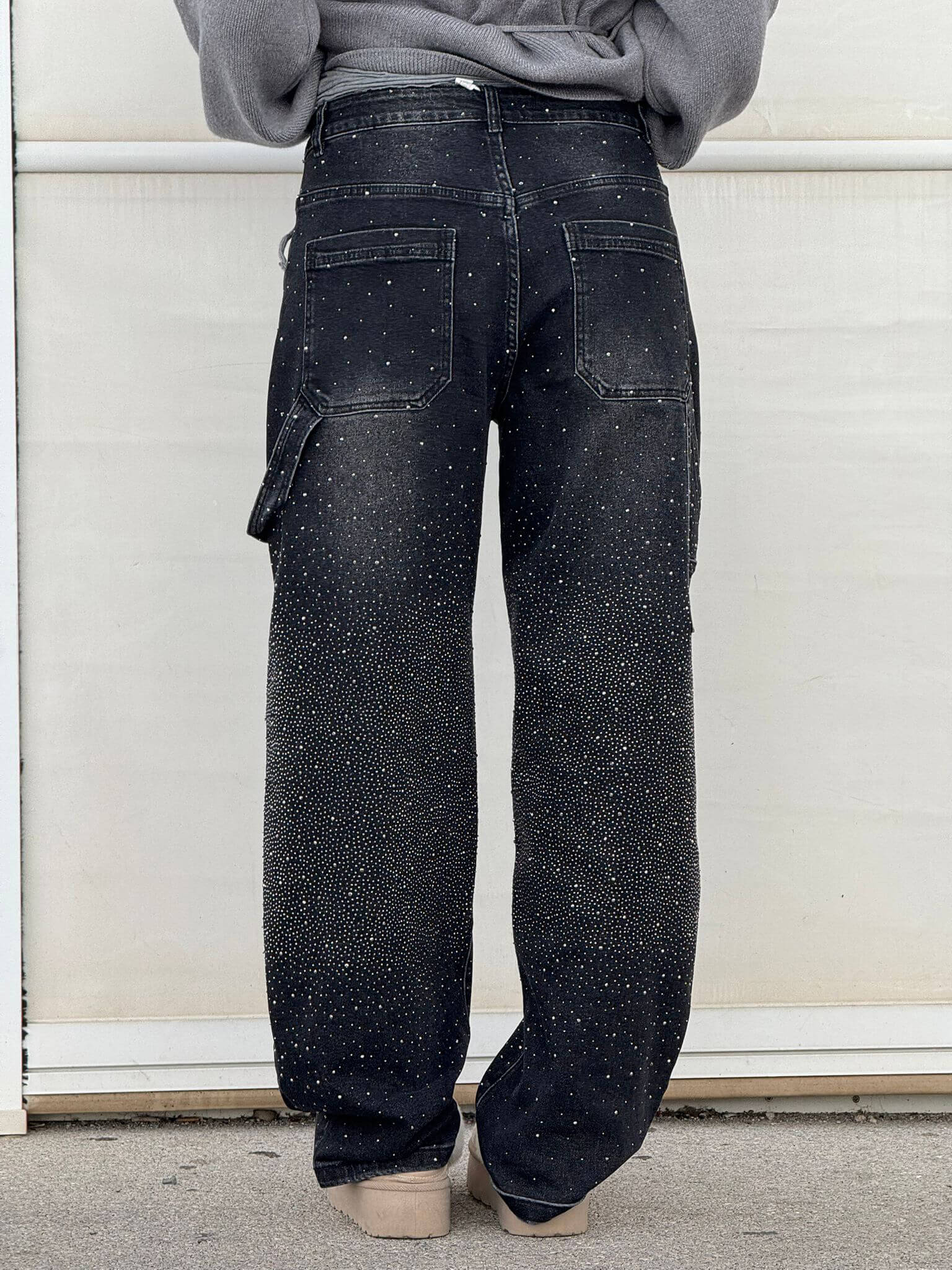 Rosaline - Jeans carpenter à paillettes et taille ajustée