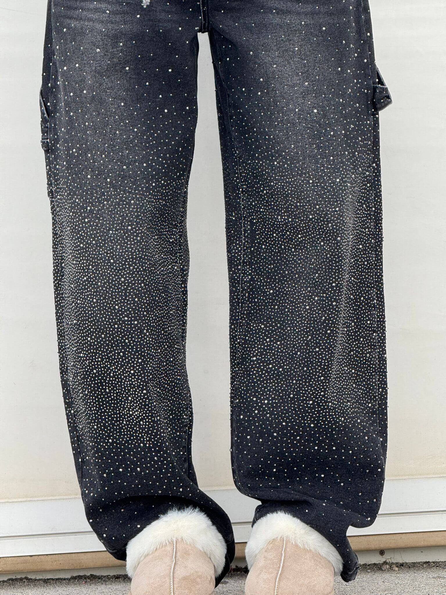 Rosaline - Jeans carpenter à paillettes et taille ajustée