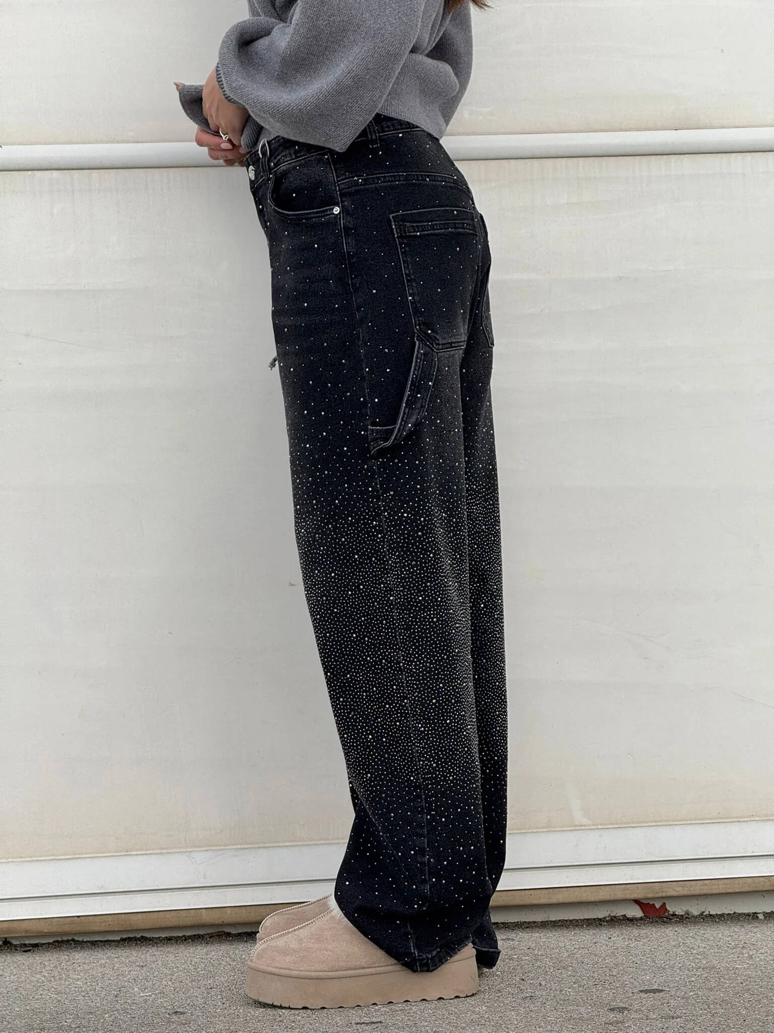 Rosaline - Jeans carpenter à paillettes et taille ajustée