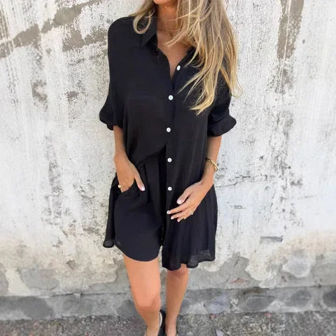Freya™ | Casual Effen Bluse med Korte Bukser Sett