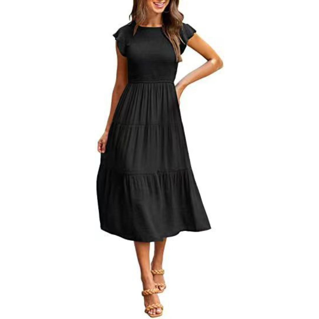 KRISELLE™ - Robe Midi Fumée à Manches Volantes Élégantes