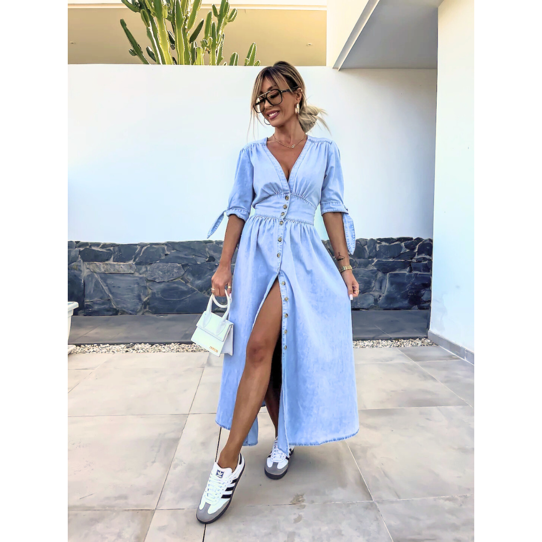 MAELLE™ – Robe Midi Élegante à Col V