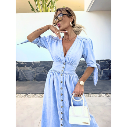 MAELLE™ – Robe Midi Élegante à Col V