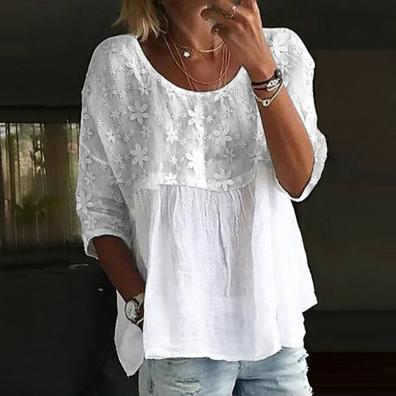 Blouse Patchwork Brodée De Fleurs