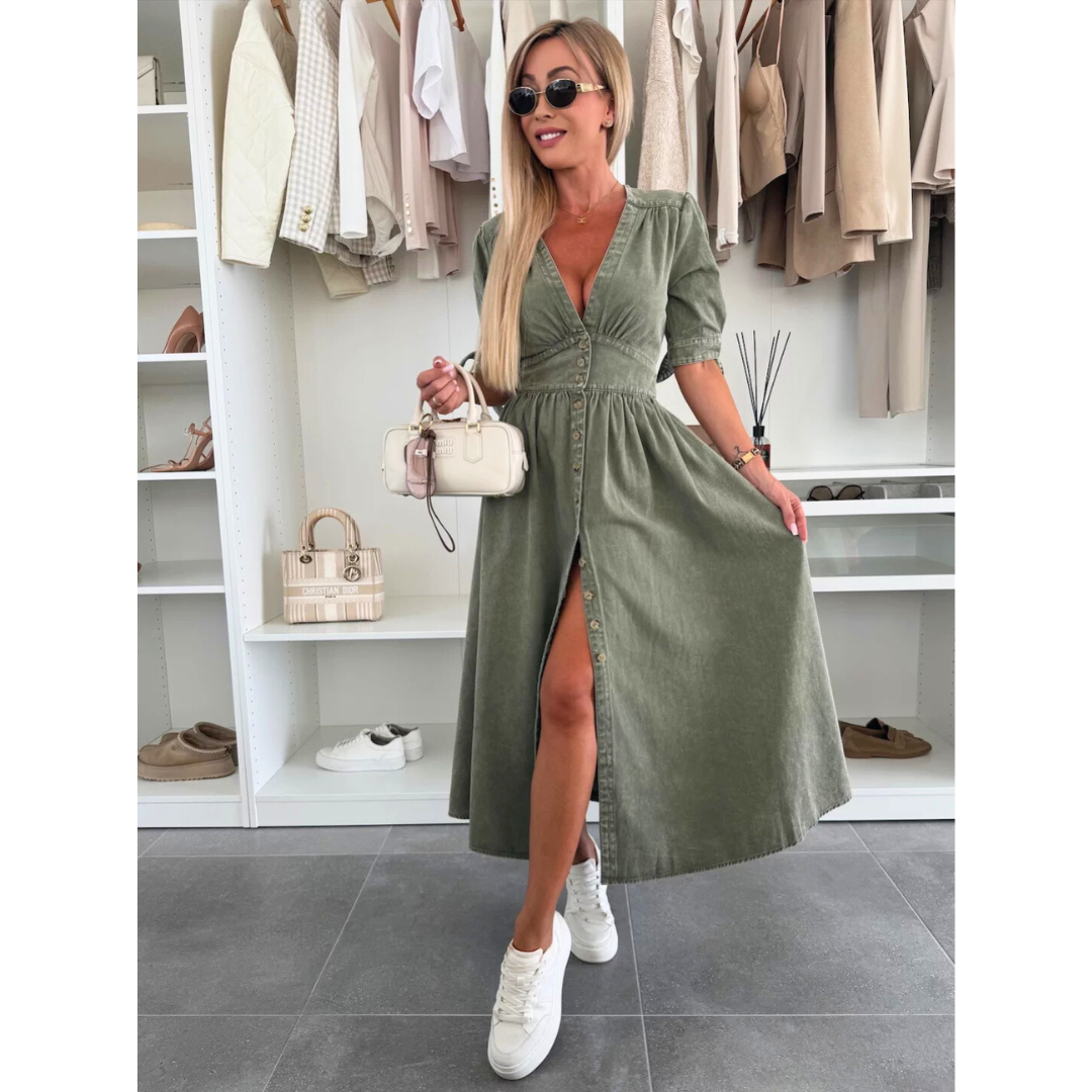 MAELLE™ – Robe Midi Élegante à Col V