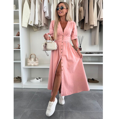 MAELLE™ – Robe Midi Élegante à Col V