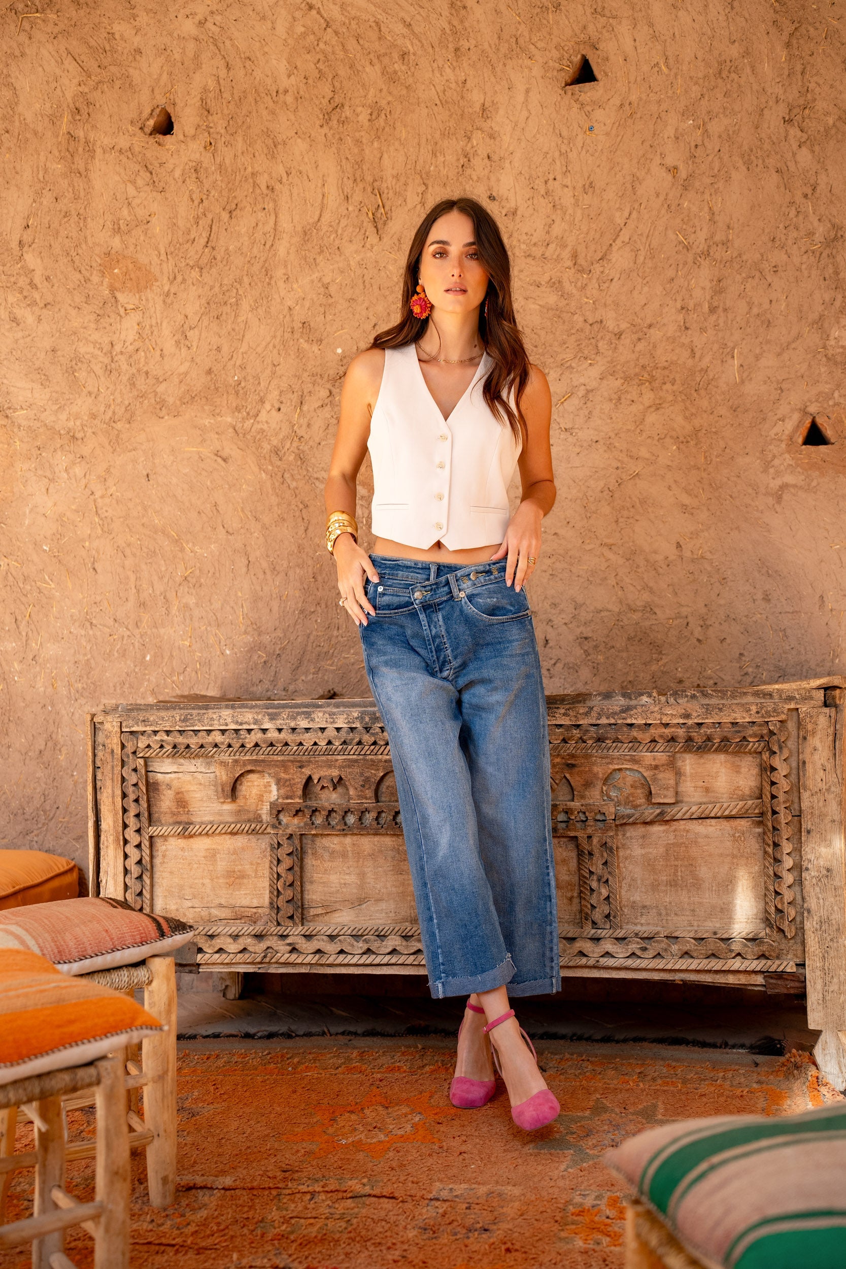 Jean Loose Cross à Fermeture Asymétriques
