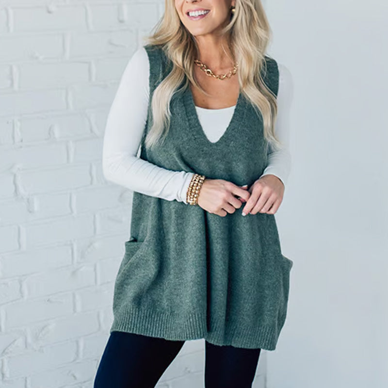 Dorte™ | Sleeveless Knit Vest with Pockets and V-Neck