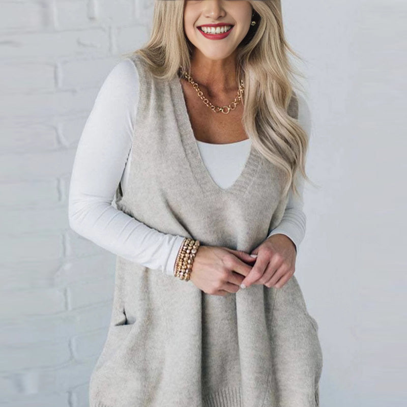 Dorte™ | Sleeveless Knit Vest with Pockets and V-Neck
